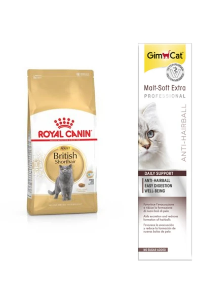 Royal Canin British Shorthair Yetişkin Kedi Maması 2 kg  Gimcat Anti-hairball Malt Paste Kedi Macunu 100gr ürün görseli 1