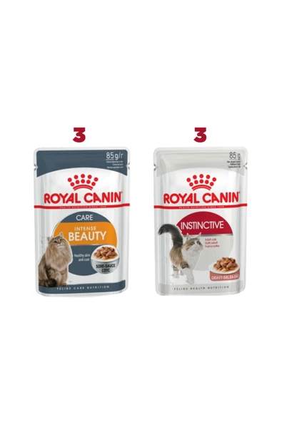 Royal Canin 3 Adet Intense Beauty 85 Gr + 3 Adet Instinctive 85 Gr Kedi Yaş Maması = Toplam 6 Adet ürün görseli 1