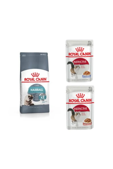 Royal Canin Hairball Tüy Yumağı Kontrolü Yetişkin Kedi Maması 2 kg 2 Adet Instinctive Yaş Mama 85 gr ürün görseli 1