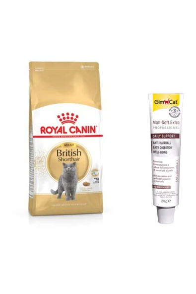 Royal Canin British Shorthair Yetişkin Kedi Maması 2 kg + Gimcat Anti-hairball Malt Paste Kedi Macunu 20 gr ürün görseli 1