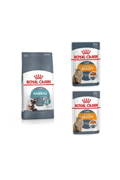 Royal Canin Hairball Tüy Yumağı Kontrolü Yetişkin Kedi Maması 2 kg 2 Adet Intense Beauty Yaş Mama 85 gr ürün görseli 1