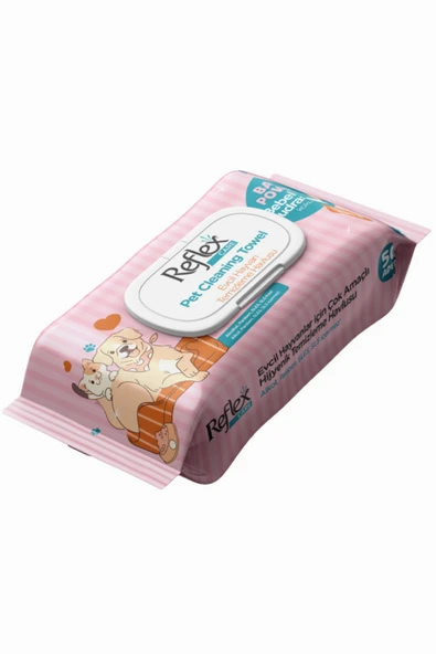 Reflex Care Bebek Pudrası Kokulu Kedi ve Köpekler İçin Çok Amaçlı Hijyenik Temizleme Mendili 50li ürün görseli 1