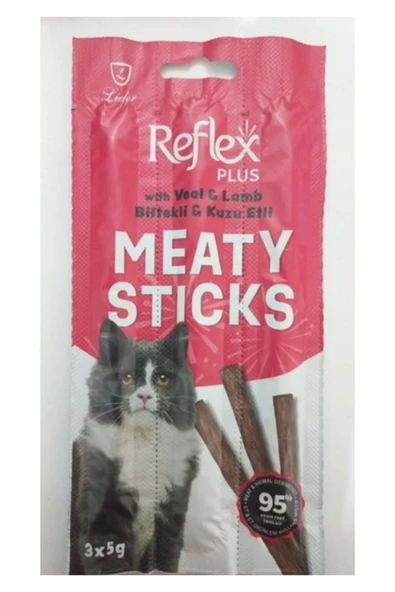 Reflex Plus Meaty Sticks Biftekli Ve Kuzu Etli Kedi Ödül Çubuk (3x5gr) 15 gr (:06/2026) (V2) ürün görseli 1