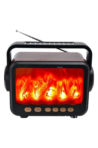 Solar Panelli Şömine Nostaljik Görünümlü Bluetooth Hoparlör ve Fenerli Mp3 Çalar Radyo Müzik Kutusu ürün görseli 1