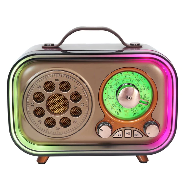 RGB Kablosuz Şarjlı Nostaljik Radyo MP3, SD, USB Bluetooth Hoparlör ürün görseli 1