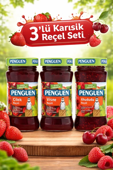 Penguen 3’lü Karışık Reçel Paketi 380 gr (Çilek, Vişne, Ahududu) ürün görseli 1