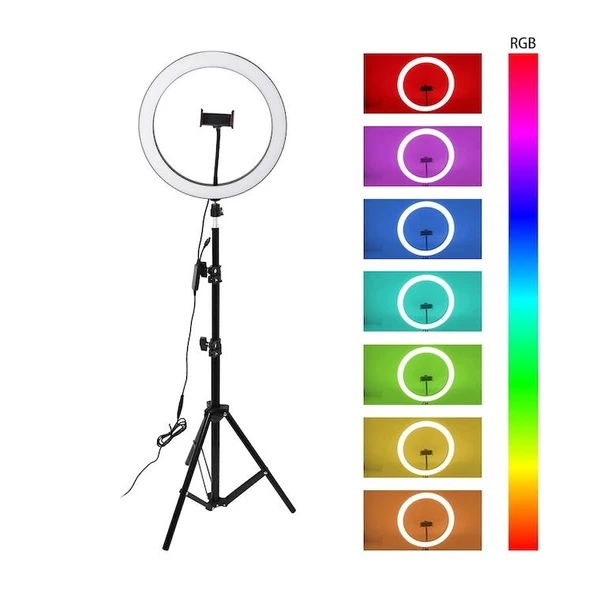 14" RGB Ring Light Güzellik Salonu Ortam Işığı Yayıncı Işığı Ring Light Sürekli Aydınlatma 2 m Stand ürün görseli 1