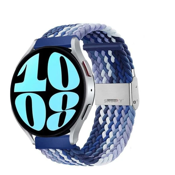 Sneezy Huawei Watch GT3 42mm Uyumlu 20mm Metal Klips Solo Fiberlink Örgü Kordon  Mavi Beyaz ürün görseli 1