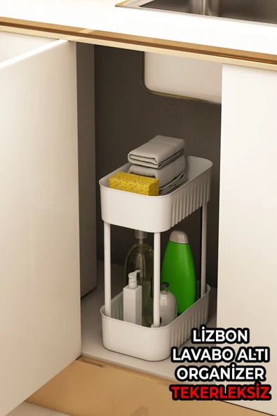 Lizbon Çok Amaçlı 2 Katlı Banyo Organizer Düzenleyici Dolap Içi Tezgah Altı TEKERLEKSİZ Organizer ürün görseli 1