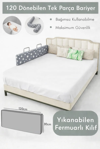 Miralay Yeni Nesil Yatak Bariyeri 120 cm Gri Yıldız ürün görseli 1