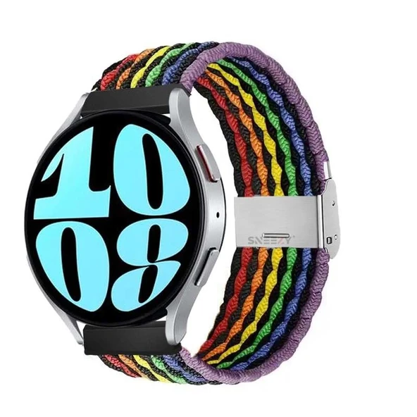Sneezy Huawei Watch GT3 42mm Uyumlu 20mm Metal Klips Solo Fiberlink Örgü Kordon  Gökkuşağı Siyah ürün görseli 1