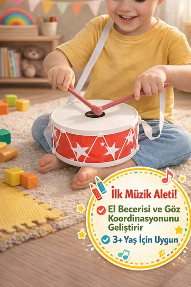 Çocuk Davul Oyuncak 17 cm Askılı Mini Davul Müzik Aleti 3+ Yaş Ritim Geliştirici Oyuncak ürün görseli 1