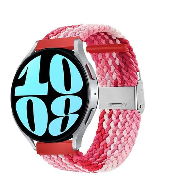 Sneezy Huawei Watch GT3 Pro 43mm İle Uyumlu 20mm Metal Klips Solo Fiberlink Örgü Kordon  Kırmızı Beyaz ürün görseli 1