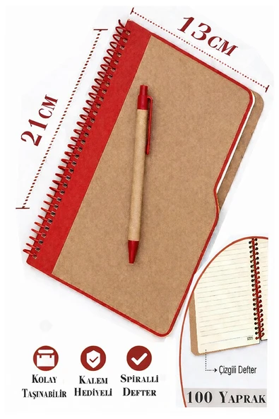 Sert Kapak Çizgili Defter 100 Yaprak 1 Adet Kalem Hediyeli Lastikli Defter Spiralli Günlük Defteri ürün görseli 1