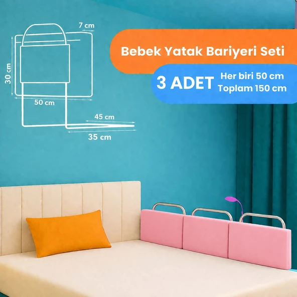 MİRALAY Yeni Nesil Yatak Bariyeri 50 x 30 cm Pembe ( 3 Adet) ürün görseli 1