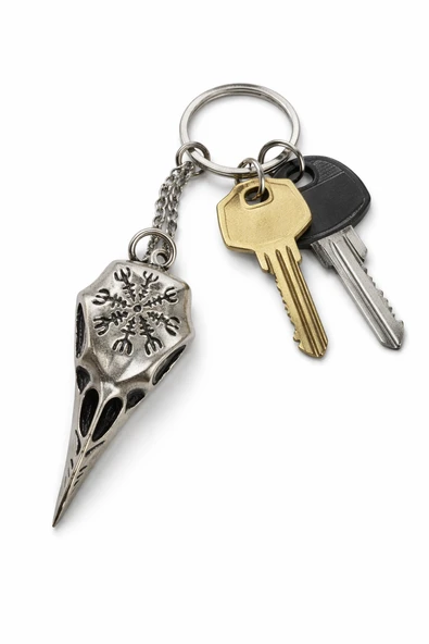 Viking Kuzgun Kafatası Figürlü Metal Gümüş Renk Unisex Anahtarlık ürün görseli 1