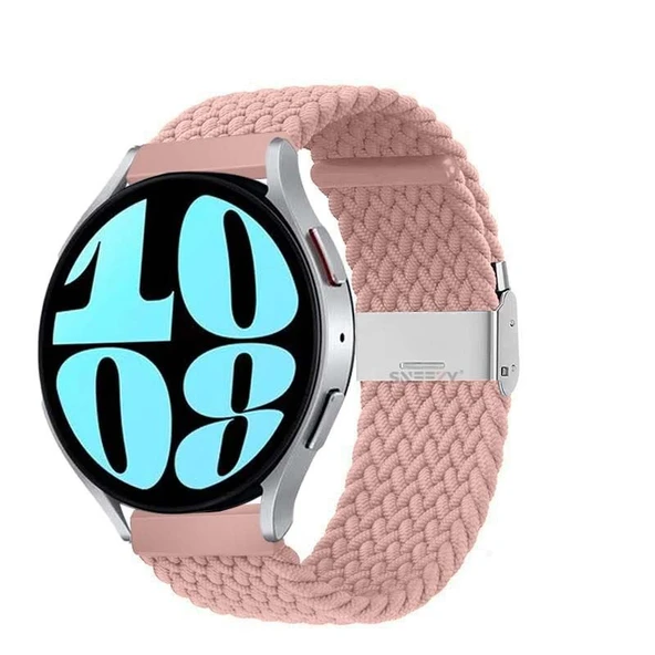 Sneezy Huawei Watch GT3 42mm Uyumlu 20mm Metal Klips Solo Fiberlink Örgü Kordon  Pembe ürün görseli 1