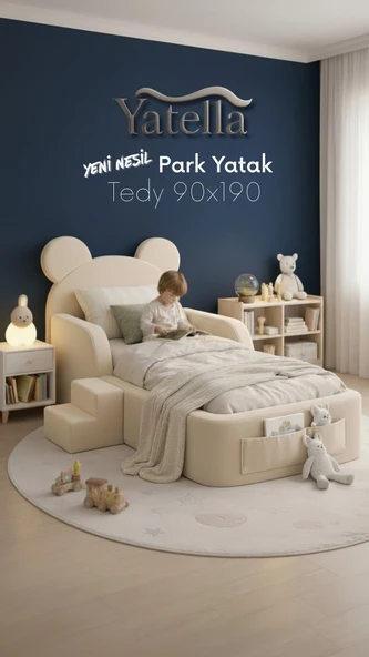 YATELLA Luxury Tedyy Baza ve Başlıklı Montessori Full Sünger Yatak Seti 90 x 190 Bej ürün görseli 1