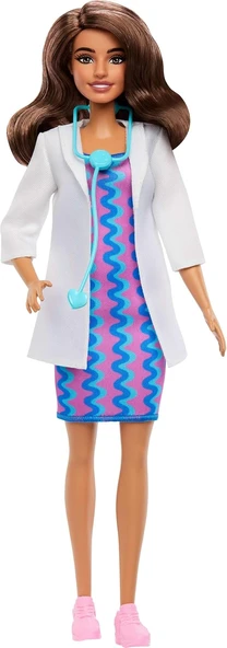 Barbie Çıkarılabilir Beyaz Önlüğü, Elbisesi, Ayakkabıları Ve Stetoskop Aksesuarıyla Barbie Kariyer B ürün görseli 1
