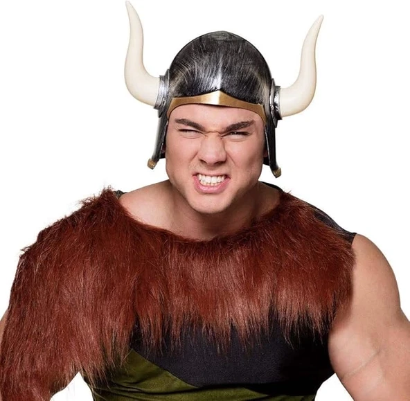 Mega Boynuzlu Viking Ivar Kaskı Eskitilmiş Desen Gümüş Renk ürün görseli 1
