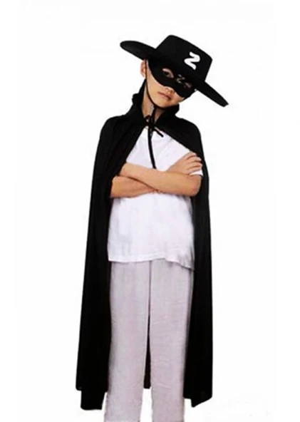 Çocuk Boy Zorro Pelerin + Şapka + Maske Kostüm Seti ürün görseli 1