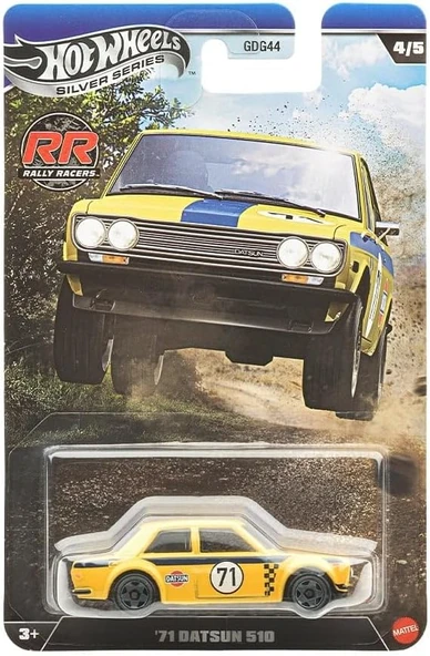 Hot Wheels Gümüş Serisi Ralli Racers '71 Datsun 510 [Sarı] 4/5, 1:64 Ölçekli Diecast Oyuncak Araç ürün görseli 1