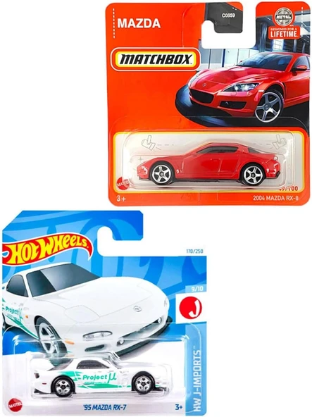 Hot Wheels 2 Araç Mazda Set - Hot Wheels Rx-7 & Matchbox Rx-8 (1/64), Oyuncak Araba ürün görseli 1