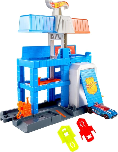 Hot Wheels Oyuncak Araba Parça Seti, Şehir Şehir Merkezi Polis Kulesi Playset Ve 1:64 Ölçekli Döküm ürün görseli 1