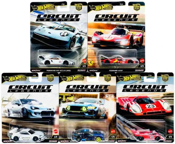 Hot Wheels Circuit Legends Döküm Yarış Seti - Porsche, Ferrari, Ford Ve Subaru Simgeleri, 1:64 Ölçek ürün görseli 1