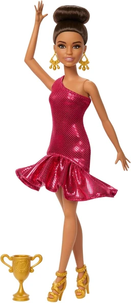 Barbie Balo Salonu Dansçısı Moda Bebek Kırmızı Fırfır Elbise, Dans Ayakkabıları Ve Kahverengi Stil S ürün görseli 1