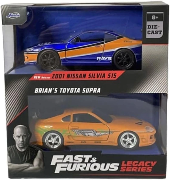 Hot Wheels Jada 1/32 Ölçek 2'Li Fast And Furious Seti Nissan Silvia Toyota Supra Oyuncak Arabalar, O ürün görseli 1