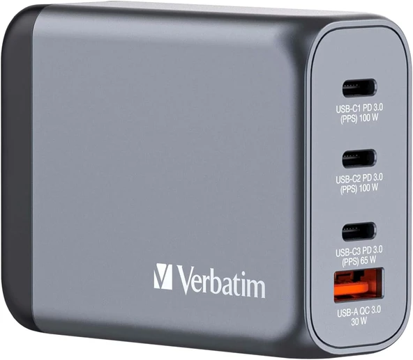 Verbatim Gnc-100 Gan Charger 100W With 2 X Usb-C® Pd 100W / 1 X Usb-C® Pd 65W / 1 X Usb-A Qc 3.0 (Eu ürün görseli 1