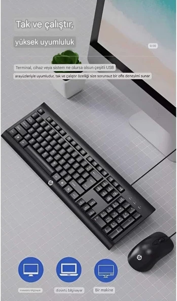 Hp Km100 Kablolu Klavye Mouse Set İngilice Q - Resim 2