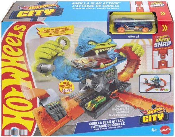 Hot Wheels Oyuncak Araba Izleme Seti, Şehir Oyuncak Seti, Devasa Goril Saldırısı Ve 1:64 Ölçeğinde A ürün görseli 1