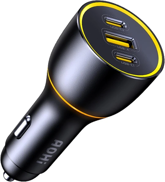 Aohi Superauto Araç İçi Şarjı, 3 Portlu Pd 170W Type-C To Type-C, Usb, Hızlı Şarj Çakmaklık Adaptörü ürün görseli 1