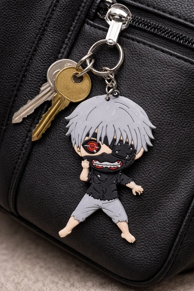 Anime Karakter Figürlü Silikon Anahtarlık Gri Saç Maskeli Tasarım Unisex ürün görseli 1