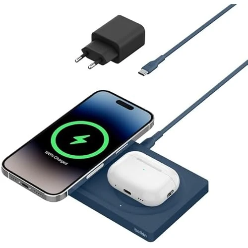 Belkin Wiz019Vfbl-Apl Boostcharge Pro 2‑In‑1 Magsafe 15W Kablosuz Şarj Standı - Mavi ürün görseli 1