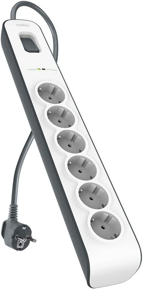 Belkin Surge Plus Priz (Dalgalanma Koruyucu 2.4A, 2M Kablo), Beyaz / Gri ürün görseli 1