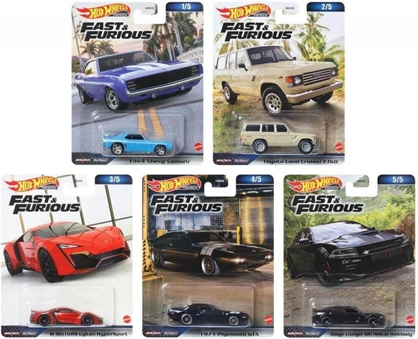 Hot Wheels Yeni - New Fast & Furious Temalı Araçlar Hnw46 5 Li Set 1:64 Ölçek Hotwheels Marka (Beş / ürün görseli 1