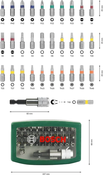 Bosch Uç Seti, Yeşil, 32 Adet - Resim 3