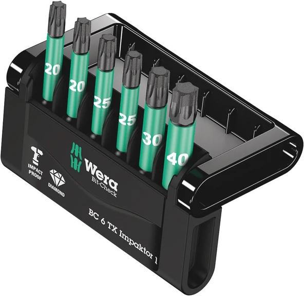 Wera 05057693001 Bit-Check 6 Tx Impaktor Bits Uç Seti, Darbeli Uygulamalar İçin ürün görseli 1