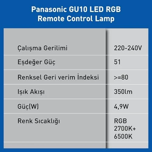 Panasonic Led Akıllı Bluetooth Wi-Fi Rgb Gu10 Lamba 4W - Resim 4
