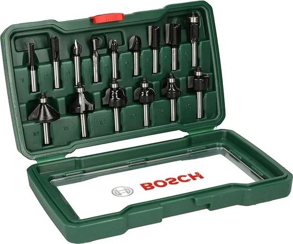 Bosch Professional Accessories 15 Parça Freze Seti (Ahşap, Frezeler Için 8 Mm Şaftlı Aksesuar) ürün görseli 1