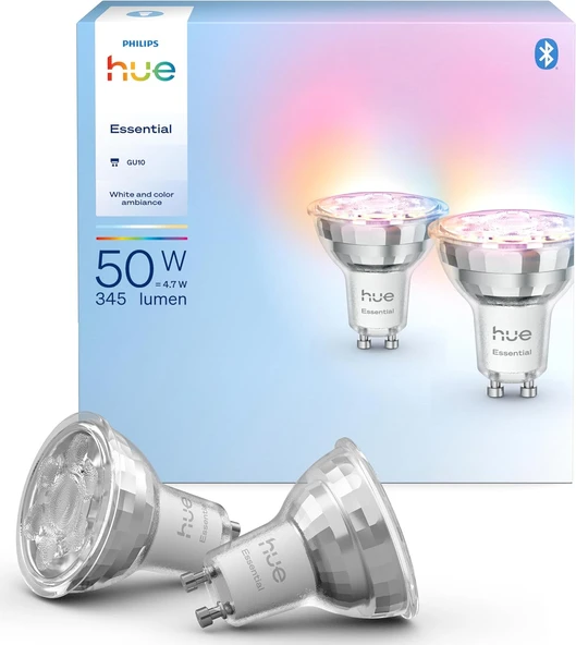 Philips Hue Essential 4.7W Gu10 345 Lumen Renkli Akıllı Spot Ampul (2'Li Ekopaket) ürün görseli 1