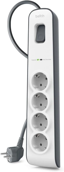 Belkin Surgemaster 4'Lü Priz, Yüksek Gerilim Korumalı (2 M Kablo) Beyaz/Gri Bsv400Vf2M ürün görseli 1