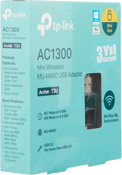 Tp-Link Archer T3U, Ac1300 Mini Wireless Mu-Mimo Usb Adaptör - Resim 6