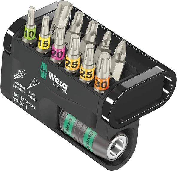 Wera - 05057435001 - Bit Çeşitleri, Bit-Check 12 Wood Tx Hf 1, 12 Parça ürün görseli 1