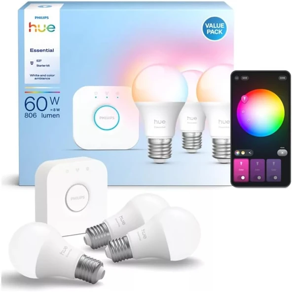 Philips Hue Essential 3'Lü E27 Ampul Başlangıç Seti 806 Lumen ürün görseli 1