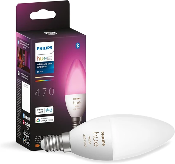 Philips Hue 5.3W Renkli Akıllı B39 E14 Led Ampul, Bluetooth Özellikli ürün görseli 1