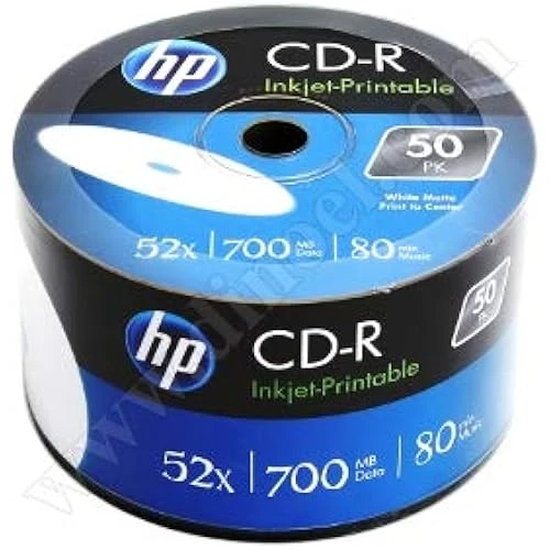Hp Cd-R80 Full Face Inkjet Yazdırılabilir 700 Mb 52 X (50 Adet, Her Biri 80 Dakikalık Hatırlatılabil ürün görseli 1
